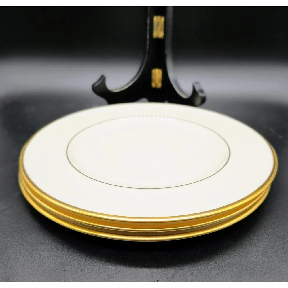 Lenox Mansfield Ivory Bread Dessert Plates with Gold Trim Set of 3 6.5
